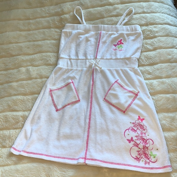 White Terry towel mini dress sundress with pockets S M - Picture 14 of 16